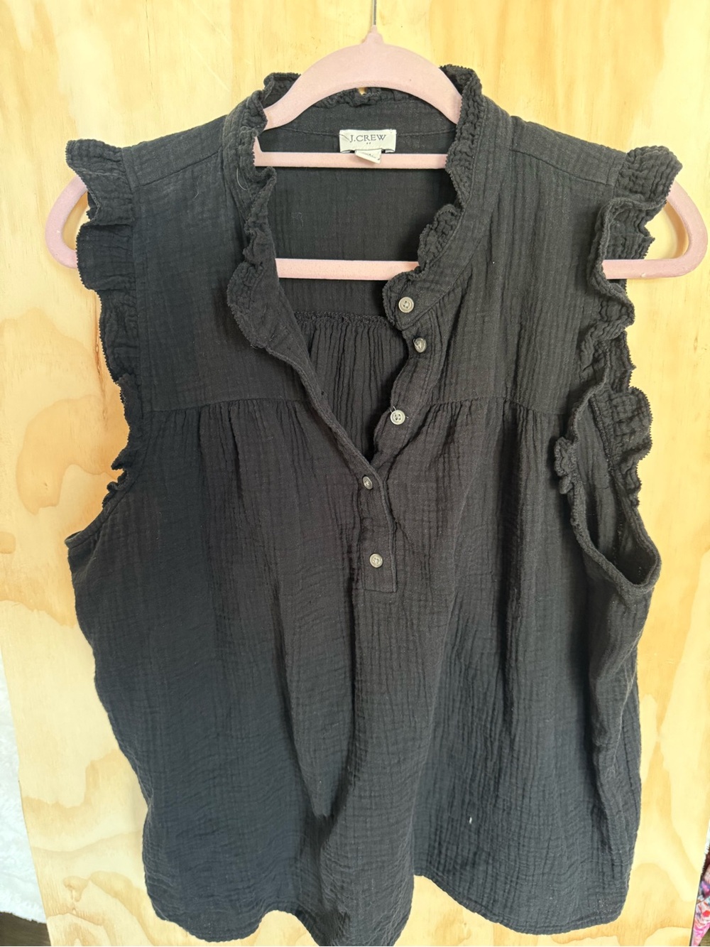 J. Crew Black Ruffle Collar Button-Front Tunic - Picture 2 of 3